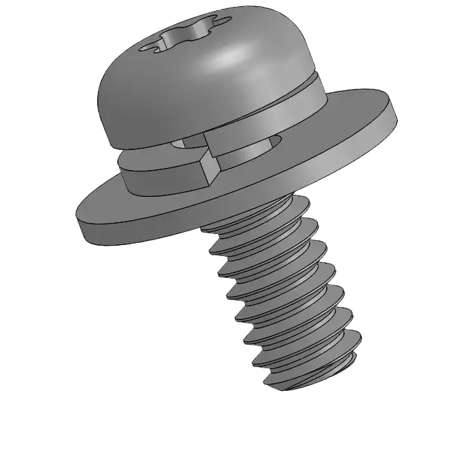 10-32 x 1/2" Pan Head Torx SEMS Screws with Spring and Flat Washer SUS304 Stainless Steel Inox