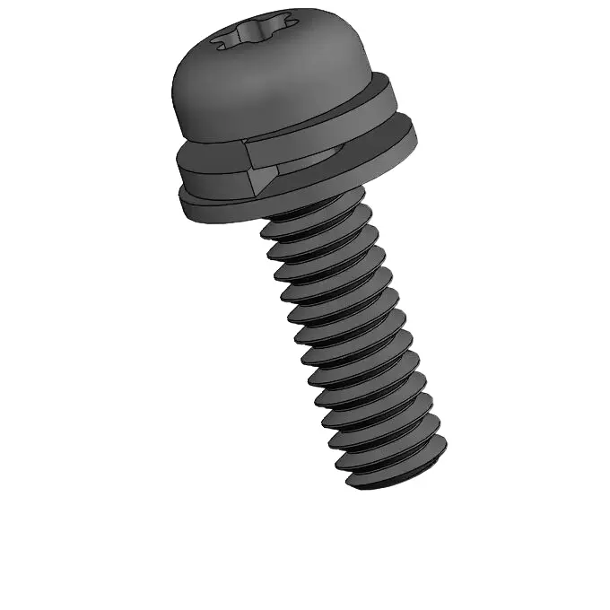 M2 x 7mm Pan Head Torx SEMS Screws with Spring and Flat Washer Steel Black