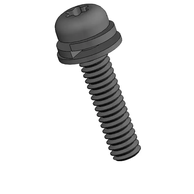 M2 x 9mm Pan Head Torx SEMS Screws with Spring and Flat Washer Steel Black