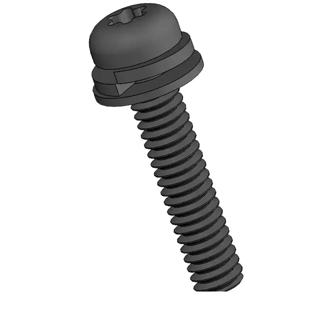 M2 x 10mm Pan Head Torx SEMS Screws with Spring and Flat Washer Steel Black