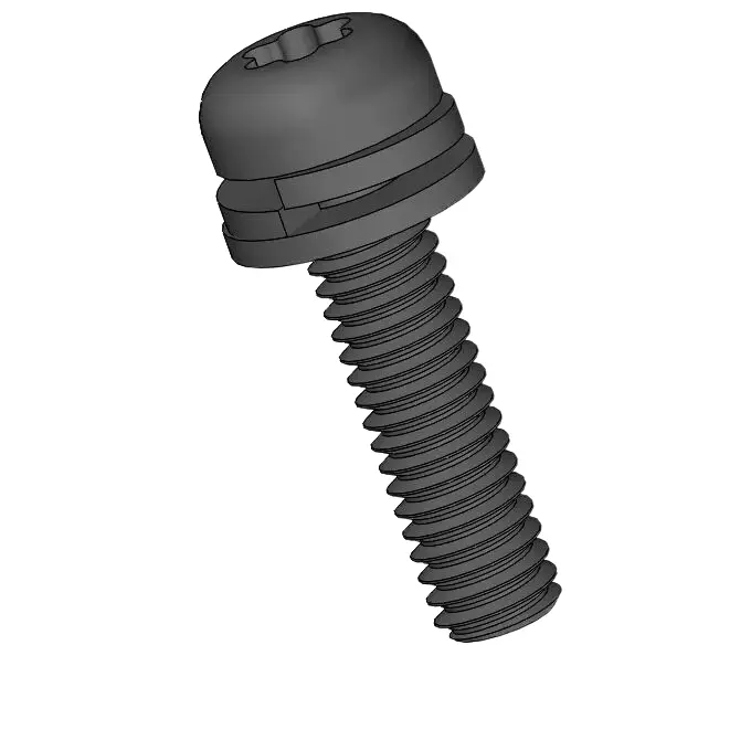 M2.5 x 10mm Pan Head Torx SEMS Screws with Spring and Flat Washer Steel Black