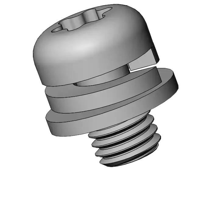 M4 x 6mm Pan Head Torx SEMS Screws with Spring and Flat Washer SUS304 Stainless Steel Inox