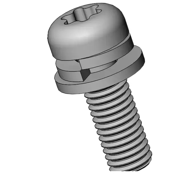 M4 x 12mm Pan Head Torx SEMS Screws with Spring and Flat Washer SUS304 Stainless Steel Inox