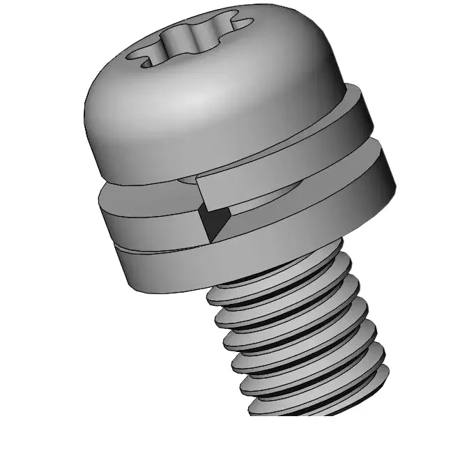 M6 x 12mm Pan Head Torx SEMS Screws with Spring and Flat Washer SUS304 Stainless Steel Inox