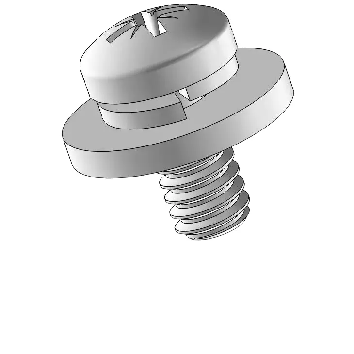 2-56 x 3/16" Pan Head Pozi SEMS Screws with Spring and Flat Washer SUS304 Stainless Steel Inox