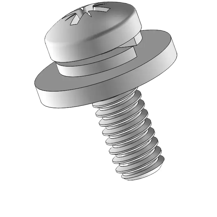 2-56 x 1/4" Pan Head Pozi SEMS Screws with Spring and Flat Washer SUS304 Stainless Steel Inox