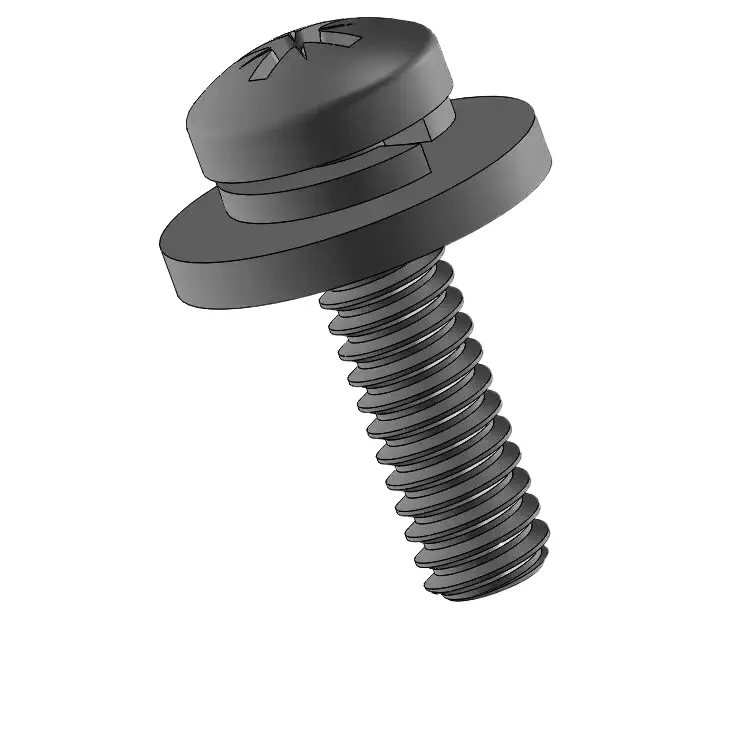 2-56 x 5/16" Pan Head Pozi SEMS Screws with Spring and Flat Washer Steel Black