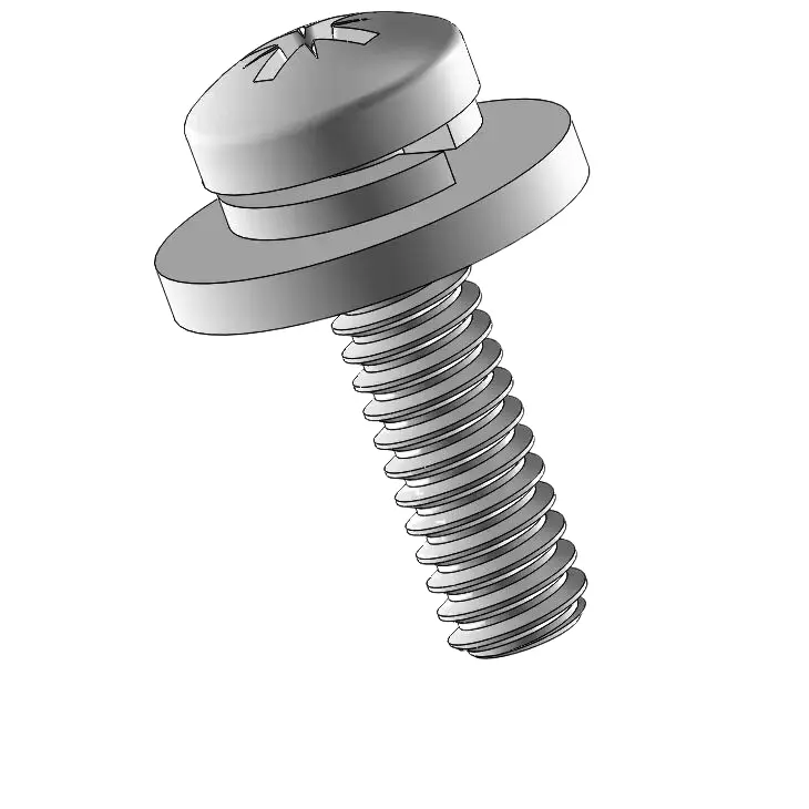 2-56 x 5/16" Pan Head Pozi SEMS Screws with Spring and Flat Washer SUS304 Stainless Steel Inox