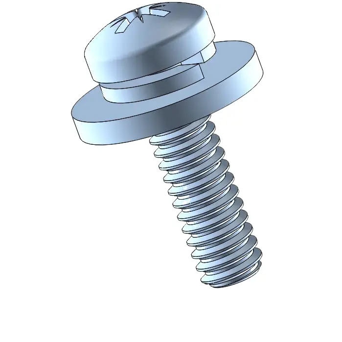 2-56 x 5/16" Pan Head Pozi SEMS Screws with Spring and Flat Washer Steel Blue Zinc Plated