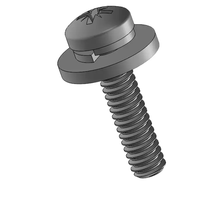 2-56 x 3/8" Pan Head Pozi SEMS Screws with Spring and Flat Washer Steel Black