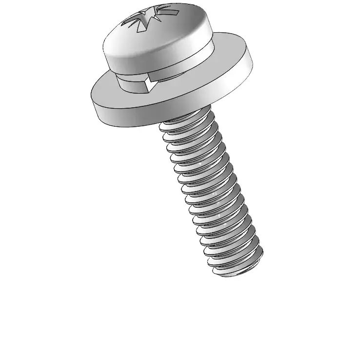 2-56 x 3/8" Pan Head Pozi SEMS Screws with Spring and Flat Washer SUS304 Stainless Steel Inox