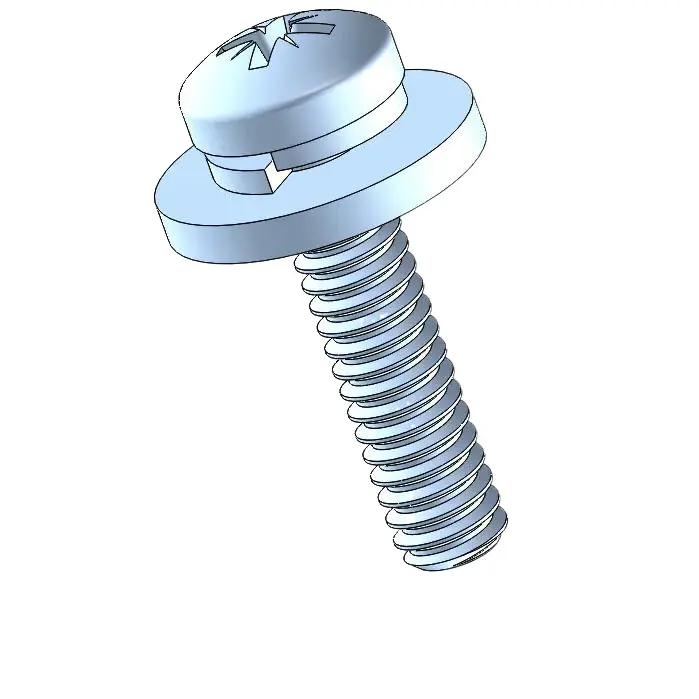 2-56 x 3/8" Pan Head Pozi SEMS Screws with Spring and Flat Washer Steel Blue Zinc Plated