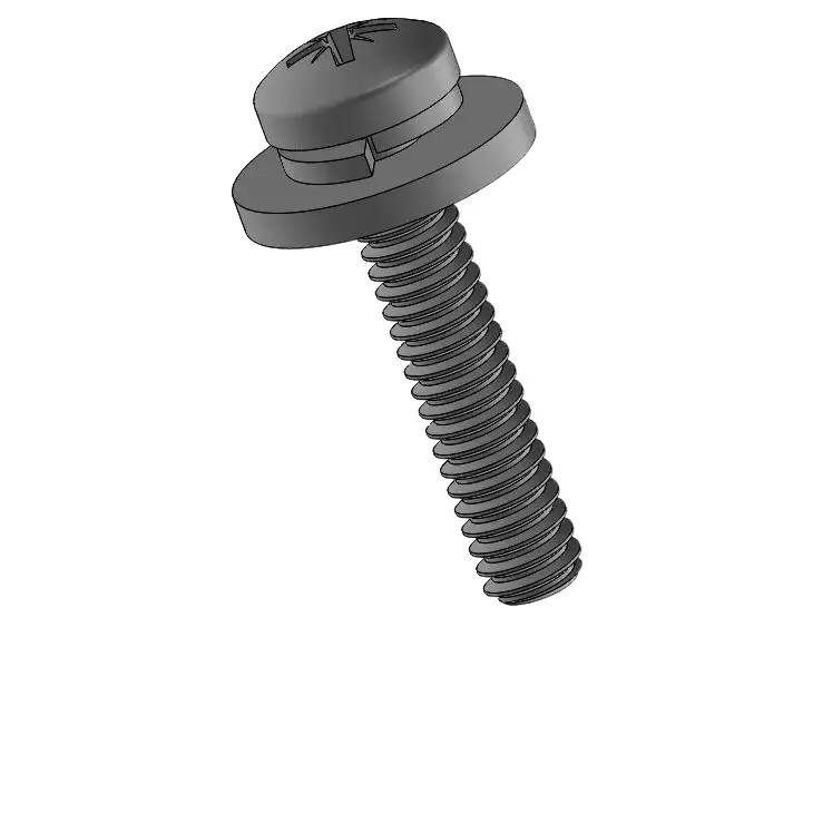 2-56 x 7/16" Pan Head Pozi SEMS Screws with Spring and Flat Washer Steel Black