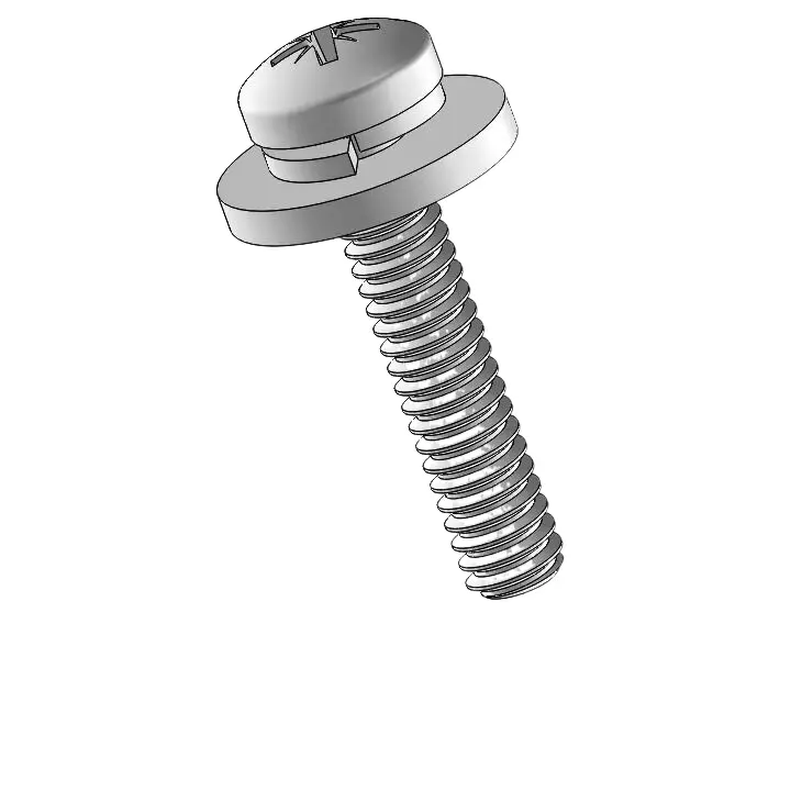 2-56 x 7/16" Pan Head Pozi SEMS Screws with Spring and Flat Washer SUS304 Stainless Steel Inox