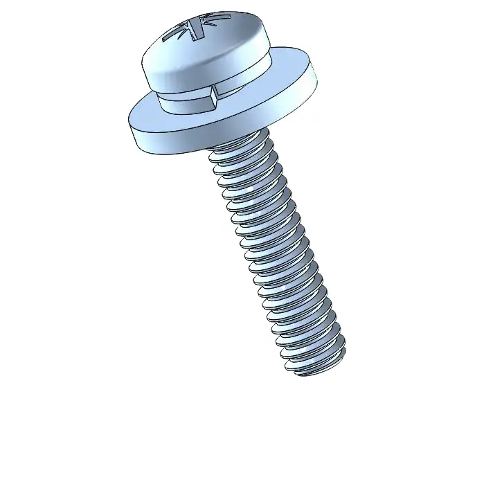 2-56 x 7/16" Pan Head Pozi SEMS Screws with Spring and Flat Washer Steel Blue Zinc Plated