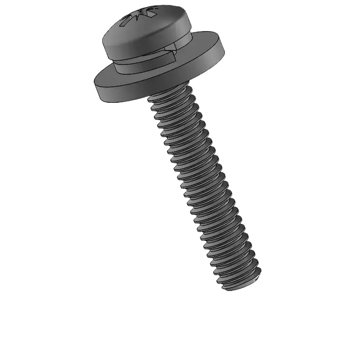 2-56 x 1/2" Pan Head Pozi SEMS Screws with Spring and Flat Washer Steel Black