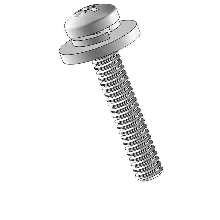 2-56 x 1/2" Pan Head Pozi SEMS Screws with Spring and Flat Washer SUS304 Stainless Steel Inox