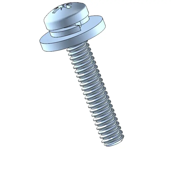 2-56 x 1/2" Pan Head Pozi SEMS Screws with Spring and Flat Washer Steel Blue Zinc Plated