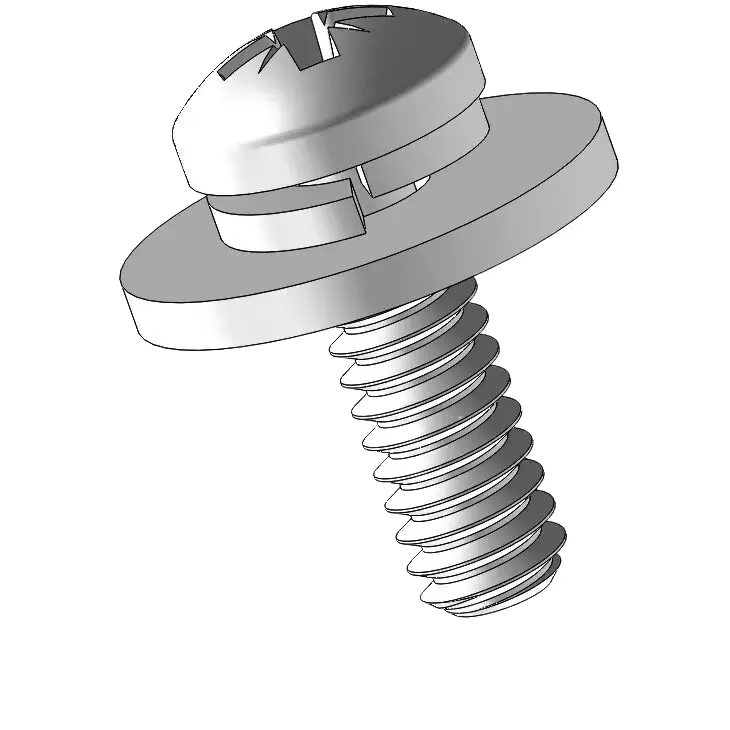 3-48 x 5/16" Pan Head Pozi SEMS Screws with Spring and Flat Washer SUS304 Stainless Steel Inox