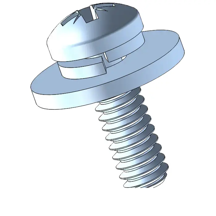 3-48 x 5/16" Pan Head Pozi SEMS Screws with Spring and Flat Washer Steel Blue Zinc Plated