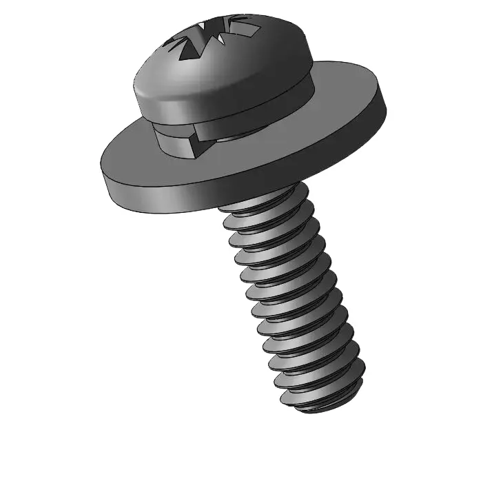 3-48 x 3/8" Pan Head Pozi SEMS Screws with Spring and Flat Washer Steel Black