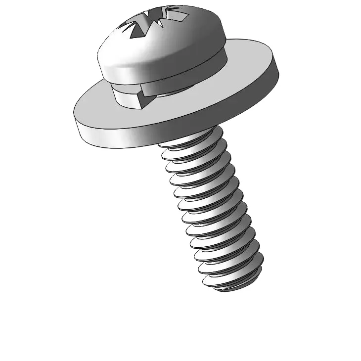 3-48 x 3/8" Pan Head Pozi SEMS Screws with Spring and Flat Washer SUS304 Stainless Steel Inox