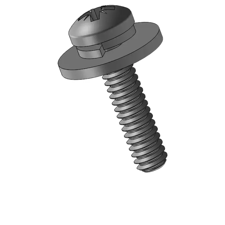 3-48 x 7/16" Pan Head Pozi SEMS Screws with Spring and Flat Washer Steel Black