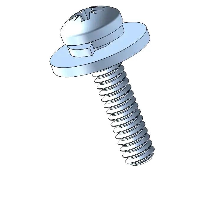 3-48 x 7/16" Pan Head Pozi SEMS Screws with Spring and Flat Washer Steel Blue Zinc Plated