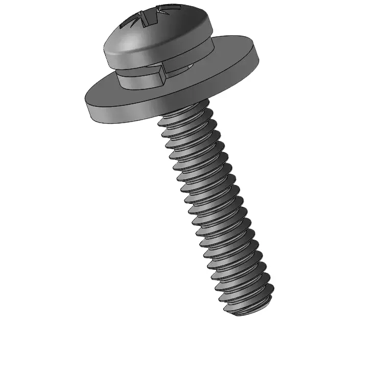 3-48 x 1/2" Pan Head Pozi SEMS Screws with Spring and Flat Washer Steel Black