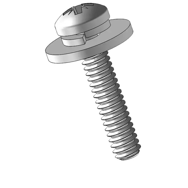 3-48 x 1/2" Pan Head Pozi SEMS Screws with Spring and Flat Washer SUS304 Stainless Steel Inox