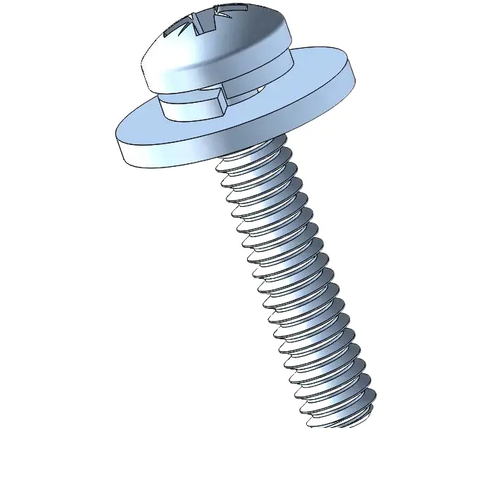 3-48 x 1/2" Pan Head Pozi SEMS Screws with Spring and Flat Washer Steel Blue Zinc Plated