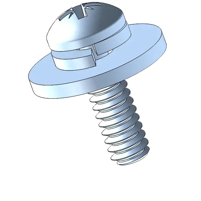 4-40 x 3/8" Pan Head Pozi SEMS Screws with Spring and Flat Washer Steel Blue Zinc Plated