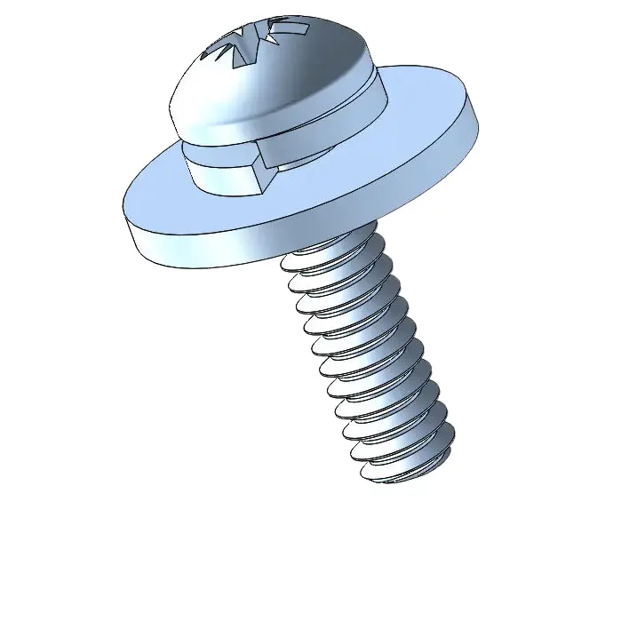 4-40 x 7/16" Pan Head Pozi SEMS Screws with Spring and Flat Washer Steel Blue Zinc Plated