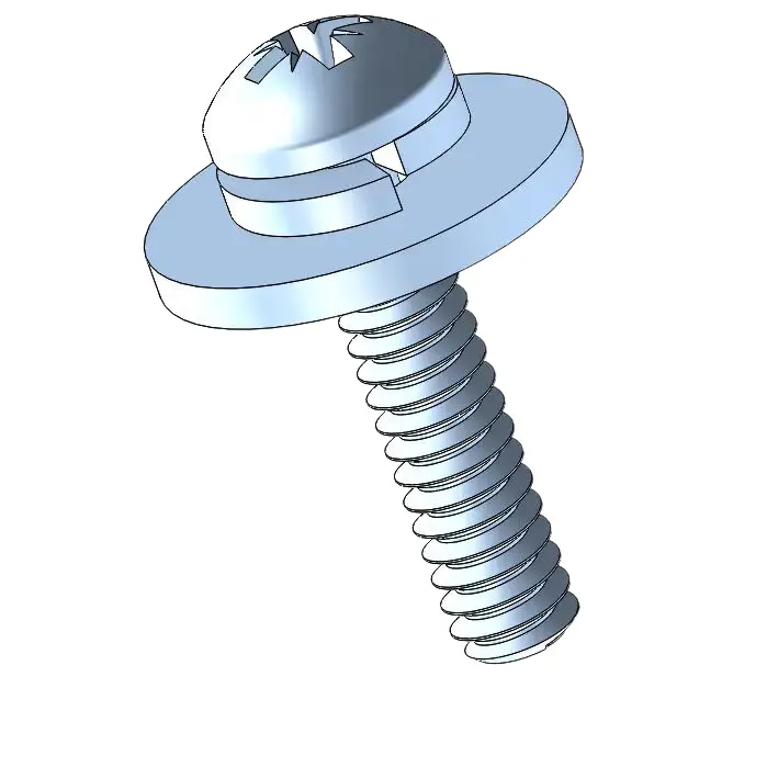 4-40 x 1/2" Pan Head Pozi SEMS Screws with Spring and Flat Washer Steel Blue Zinc Plated