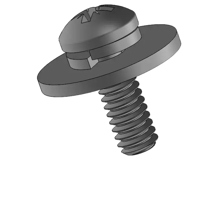5-40 x 3/8" Pan Head Pozi SEMS Screws with Spring and Flat Washer Steel Black