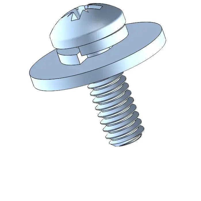 5-40 x 3/8" Pan Head Pozi SEMS Screws with Spring and Flat Washer Steel Blue Zinc Plated