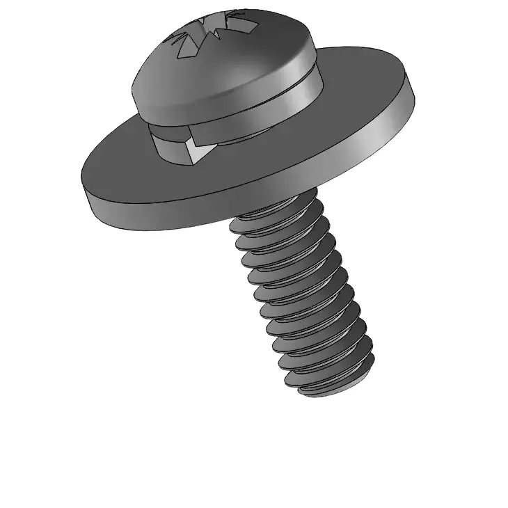 5-40 x 7/16" Pan Head Pozi SEMS Screws with Spring and Flat Washer Steel Black