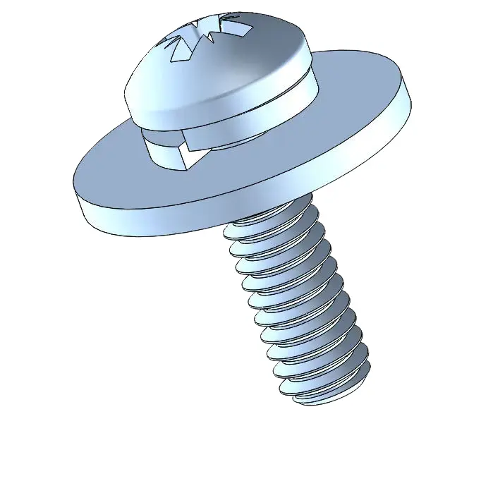 5-40 x 7/16" Pan Head Pozi SEMS Screws with Spring and Flat Washer Steel Blue Zinc Plated