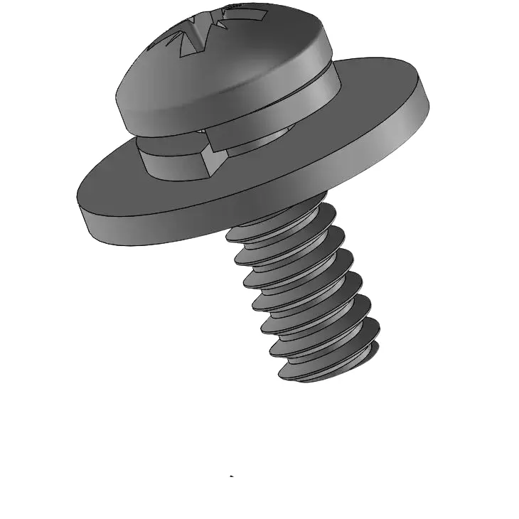 6-32 x 3/8" Pan Head Pozi SEMS Screws with Spring and Flat Washer Steel Black