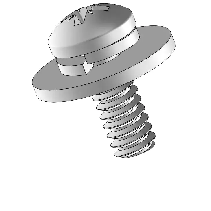 6-32 x 3/8" Pan Head Pozi SEMS Screws with Spring and Flat Washer SUS304 Stainless Steel Inox