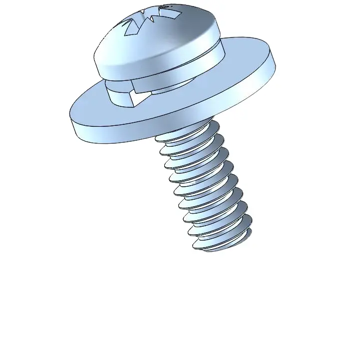 6-32 x 7/16" Pan Head Pozi SEMS Screws with Spring and Flat Washer Steel Blue Zinc Plated