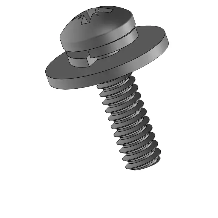 6-32 x 1/2" Pan Head Pozi SEMS Screws with Spring and Flat Washer Steel Black