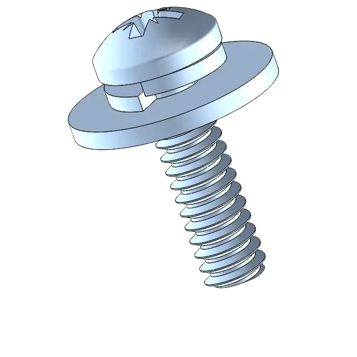 6-32 x 1/2" Pan Head Pozi SEMS Screws with Spring and Flat Washer Steel Blue Zinc Plated