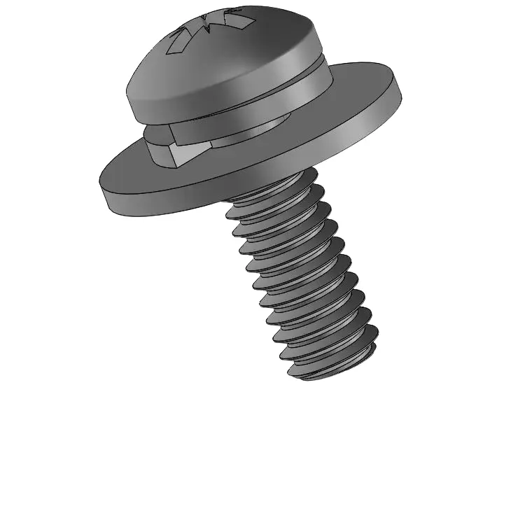 8-32 x 1/2" Pan Head Pozi SEMS Screws with Spring and Flat Washer Steel Black