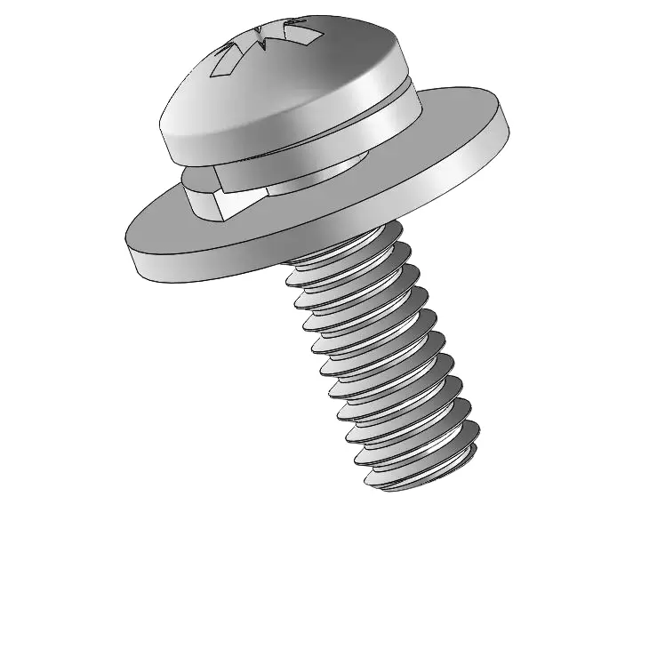 8-32 x 1/2" Pan Head Pozi SEMS Screws with Spring and Flat Washer SUS304 Stainless Steel Inox