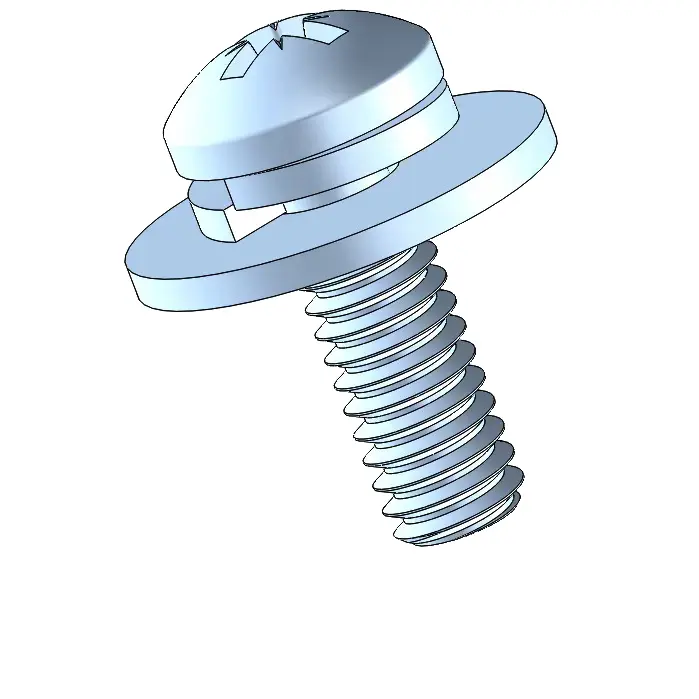 8-32 x 1/2" Pan Head Pozi SEMS Screws with Spring and Flat Washer Steel Blue Zinc Plated