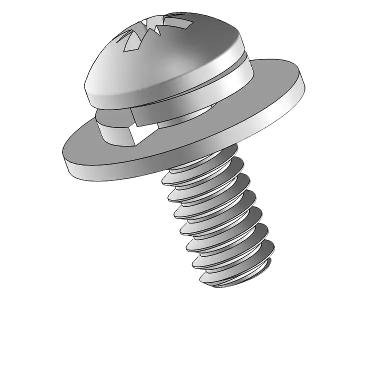 10-32 x 1/2" Pan Head Pozi SEMS Screws with Spring and Flat Washer SUS304 Stainless Steel Inox