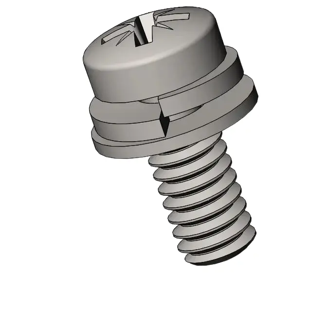 M2 x 5mm Pan Head Pozi SEMS Screws with Spring and Flat Washer SUS304 Stainless Steel Inox