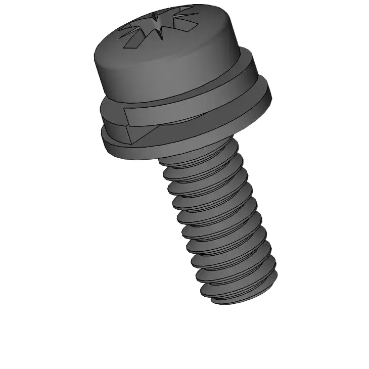 M2 x 6mm Pan Head Pozi SEMS Screws with Spring and Flat Washer Steel Black