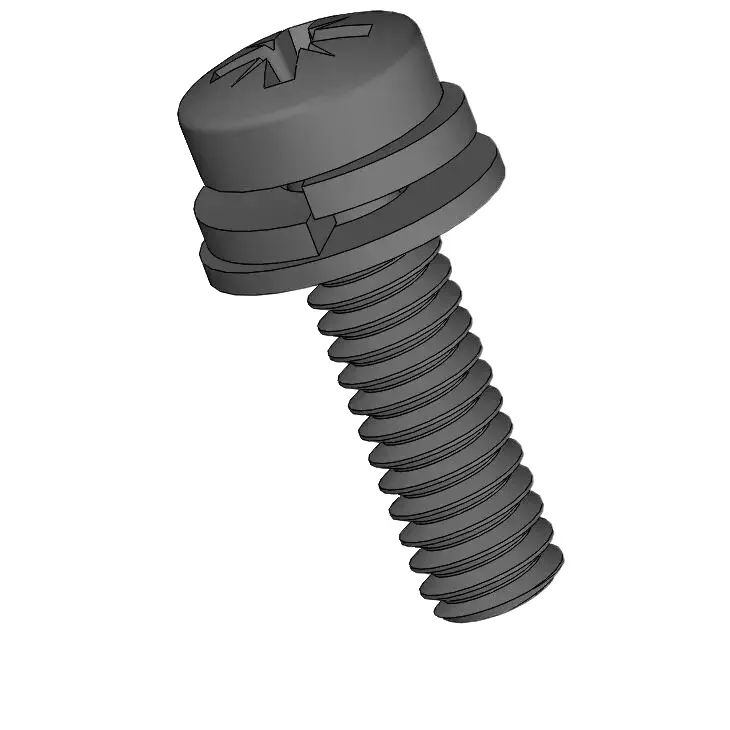 M2 x 7mm Pan Head Pozi SEMS Screws with Spring and Flat Washer Steel Black